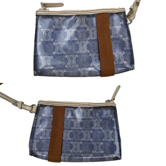 CELINE Logo Macadam Pattern Shoulder Tote Bag Vinyl Leather Blue SHW 38KA973 - Picture 12 of 15